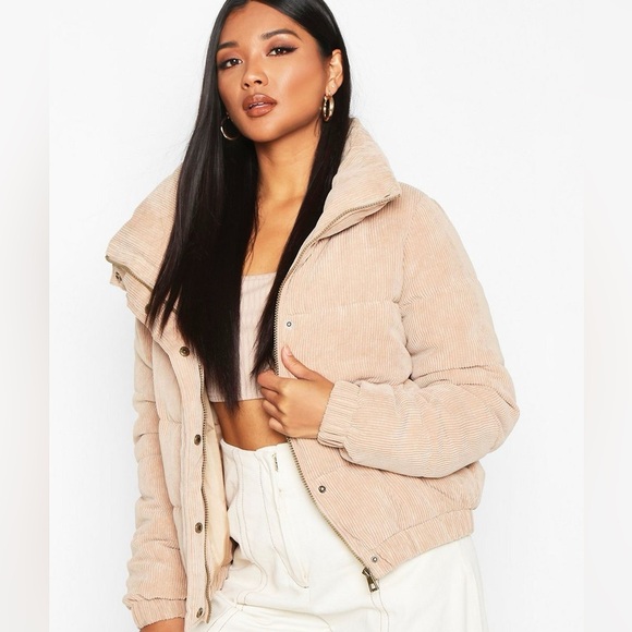 Boohoo Jackets & Blazers - Boohoo Beige Corduroy Puffer Jacket
